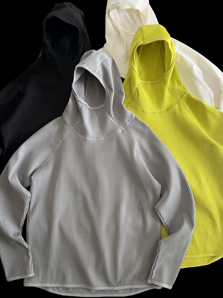 Trendy Outdoor Mountain Series Spring Autumn Quick Dry Hooded Sweatshirt Loose Sports Waffle Pattern Men's T-Shirt Hoodie