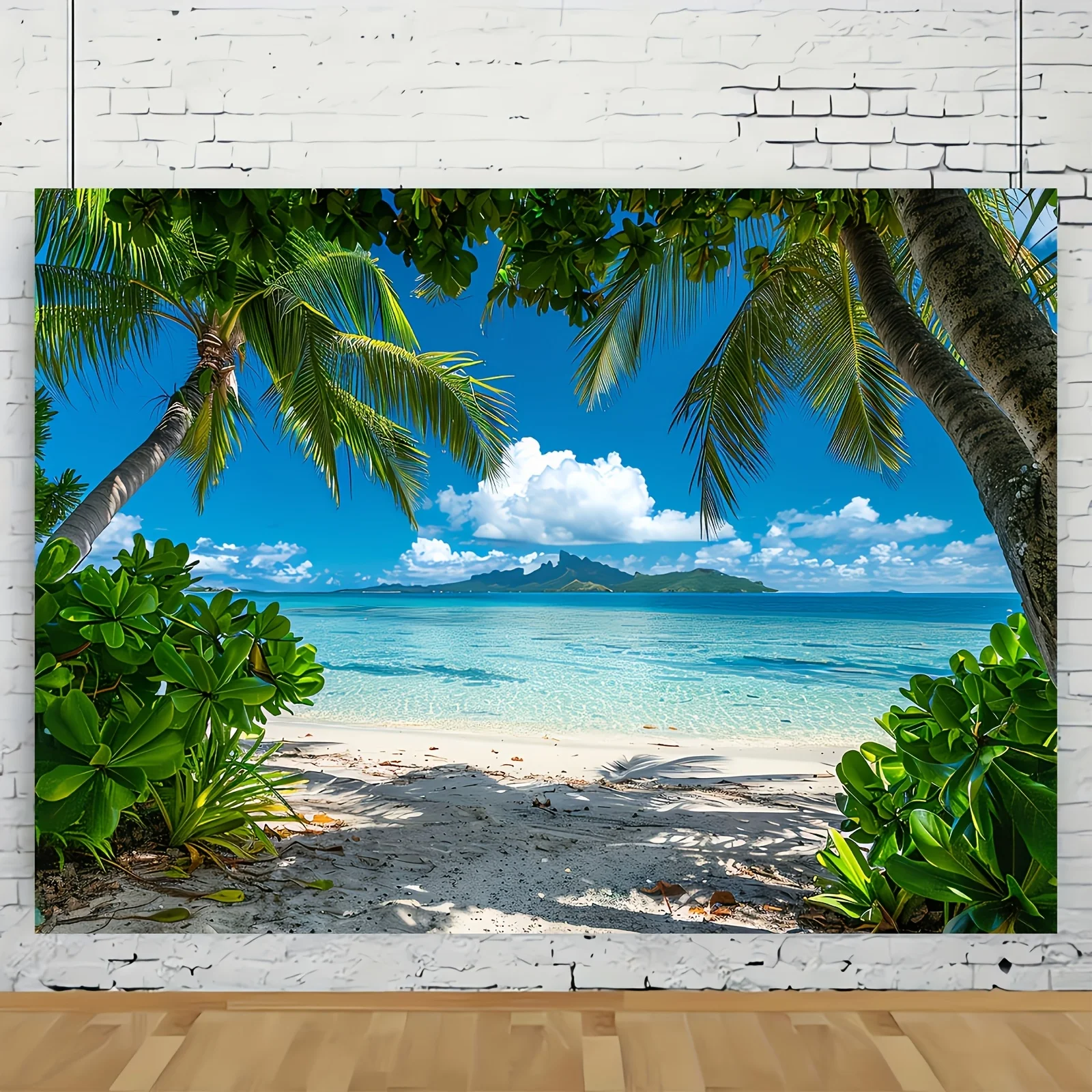 2D flaches 1-teiliges tropisches Strandfoto mit Polyesterhintergrund, Frühlings- und Sommerdekoration, geeignet für Partys – Detail 6