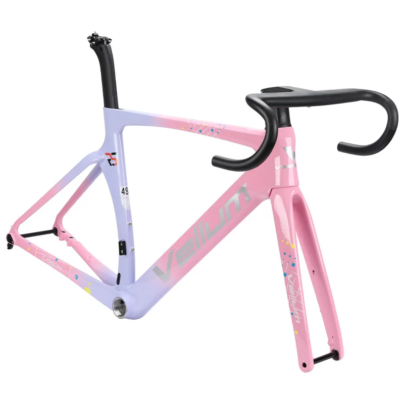 

Pink purple 2025 new VELLUM RS carbon fiber frame road bike windbreak frame with handlebar