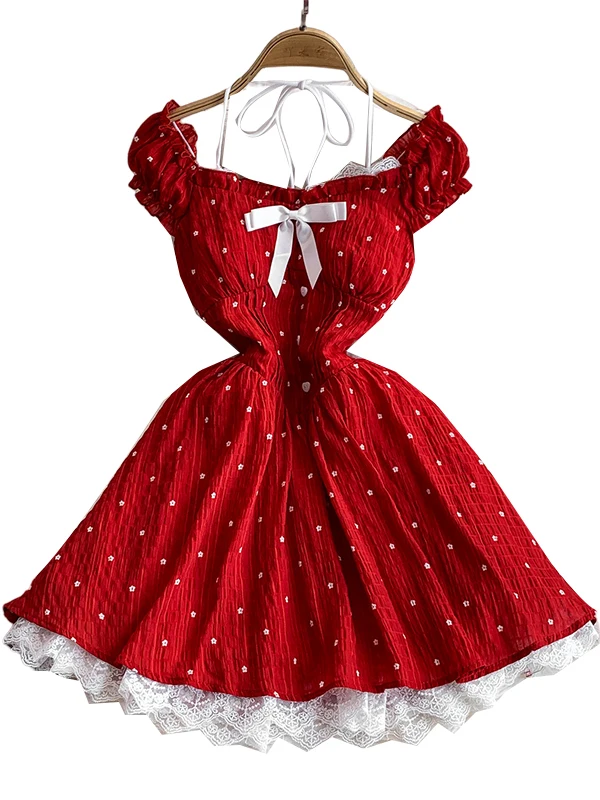 Spódnica damska letnia, kwiatowa, z koronką, wyszczuplająca, z wiązaniem w talii, w stylu Princ Sle Sweet Knot Square Ne Bubble Sve Dr.