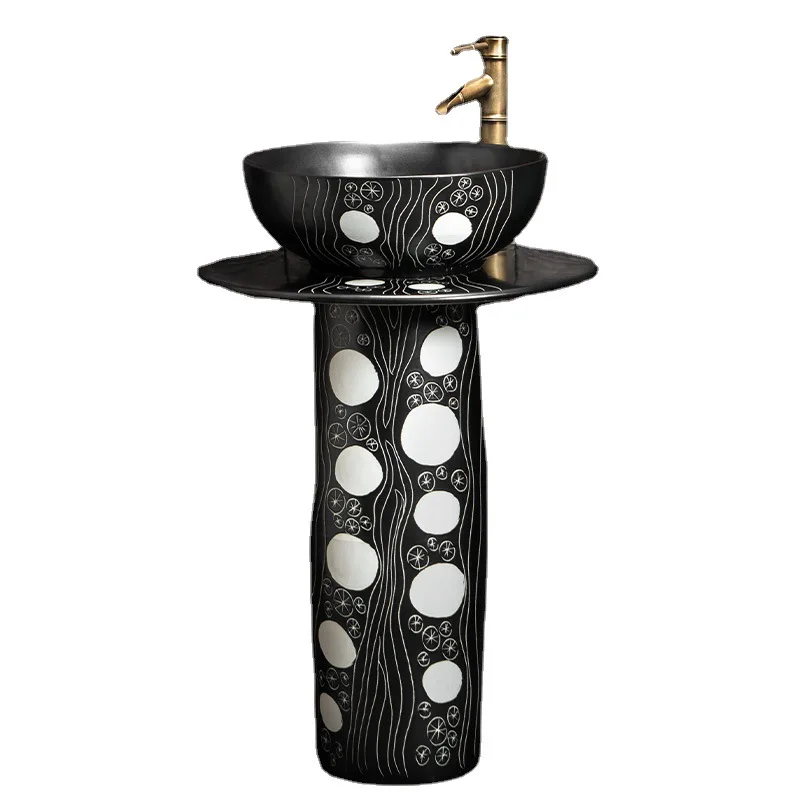 

Керамическая раковина на пьедестале Цзиндэчжэнь, уличная раковина, балкон, ванная комната, художественная встроенная вертикальная раковина на пьедестале