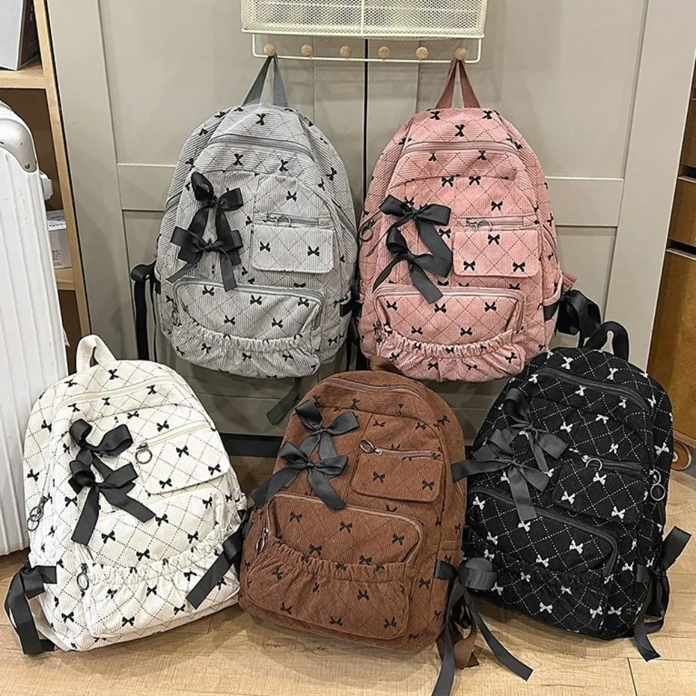 

Модный вельветовый школьный рюкзак с бантом, стильный рюкзак большой емкости, сумка с бантом, студенческий рюкзак, студенческий рюкзак