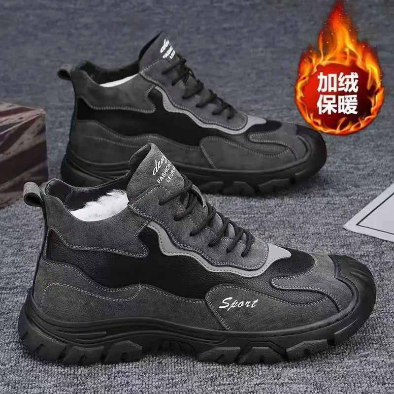 Labor protection shoes 2025 winter velvet fashion workwear shoes with cotton insulation hiking shoes soft soled men's shoes