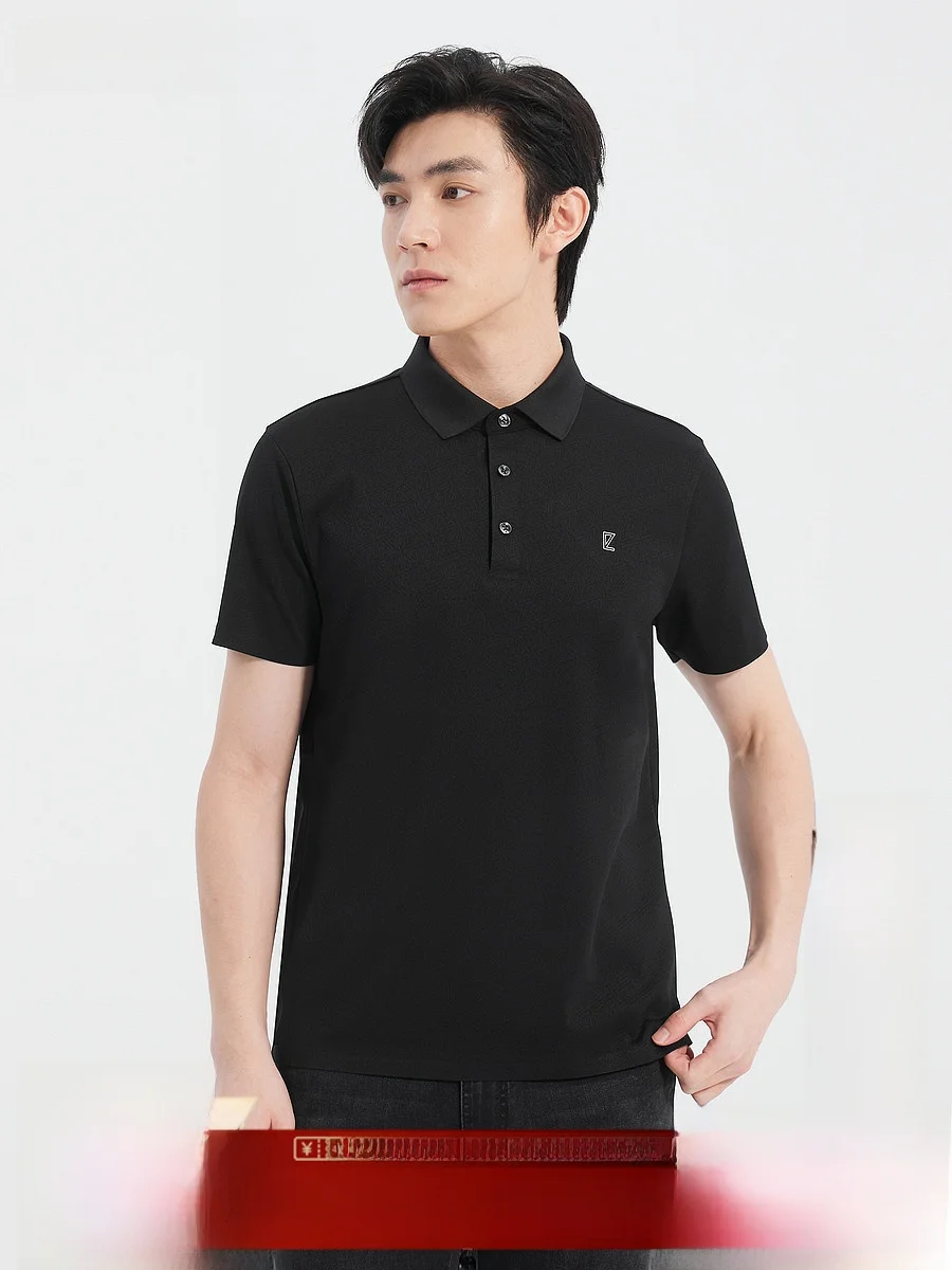 Lilanz Men's Short Sleeve  Shirt Elastic Texture Embroidery Silk T-Shirt Fashionable Urban Style Summer New Arrival