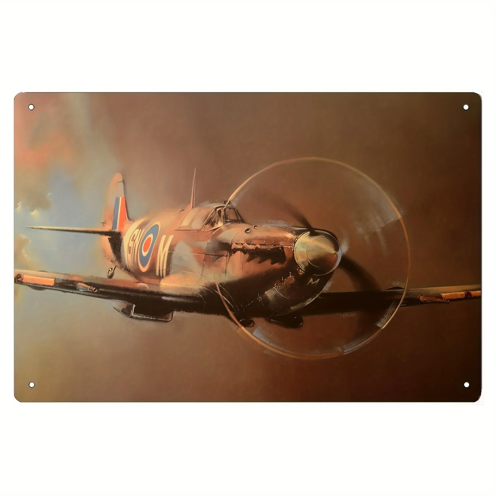 Vintage Supermarine Spitfire Metal Wall Sign,  – Handcrafted  Aircraft Art with Detailed Spitfire Illustration, RAF Roundels, an