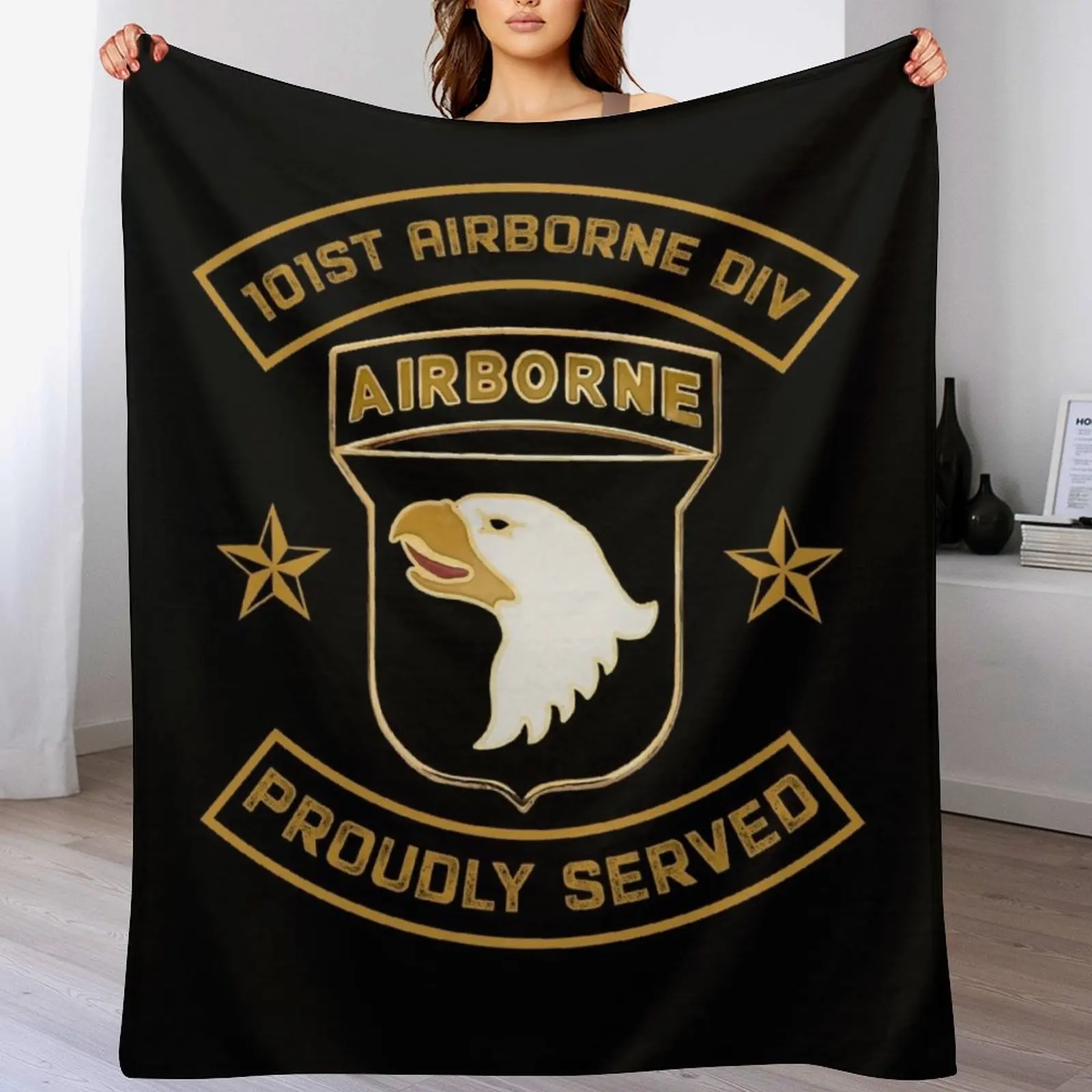 

Paratrooper 101st Airborne Divition Proudly Served Throw Blanket Bed Shaggy Cute Blankets