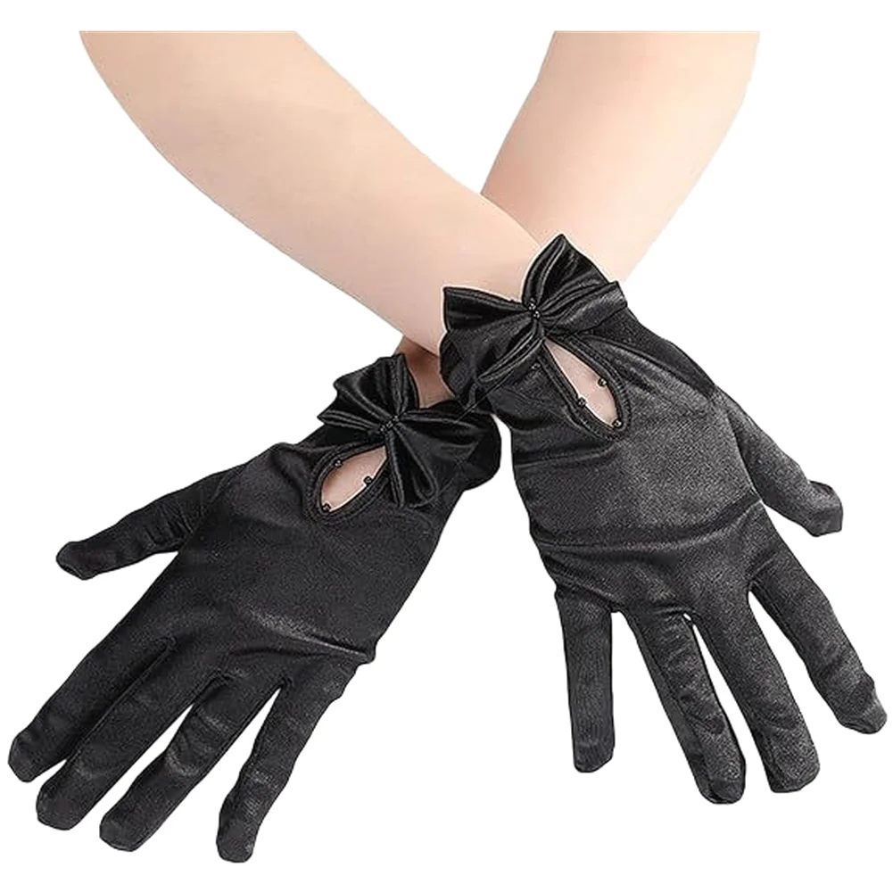 

1 Pair Women's Fashion Elegant Gloves With Bow And Beads For Wedding Evening Party Bridal Lady Short Gloves