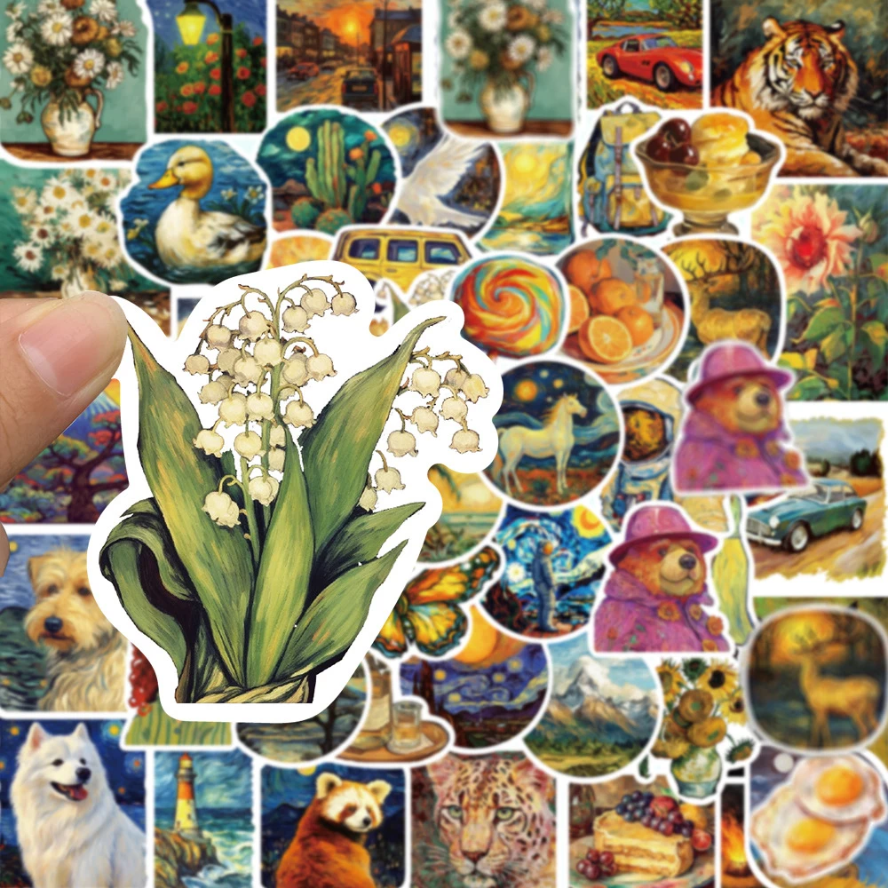 

10/30/50pcs Vintage Cartoon Oil Painting Art Aesthetic Stickers for Skateboard Luggage Phone Guitar PVC Decoration Sticker Decal