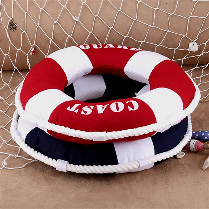 40cm Round Life Ring Lifebuoy Shaped Cushion Mediterranean Style Throw Nautical Pillow Home Bedroom Decor