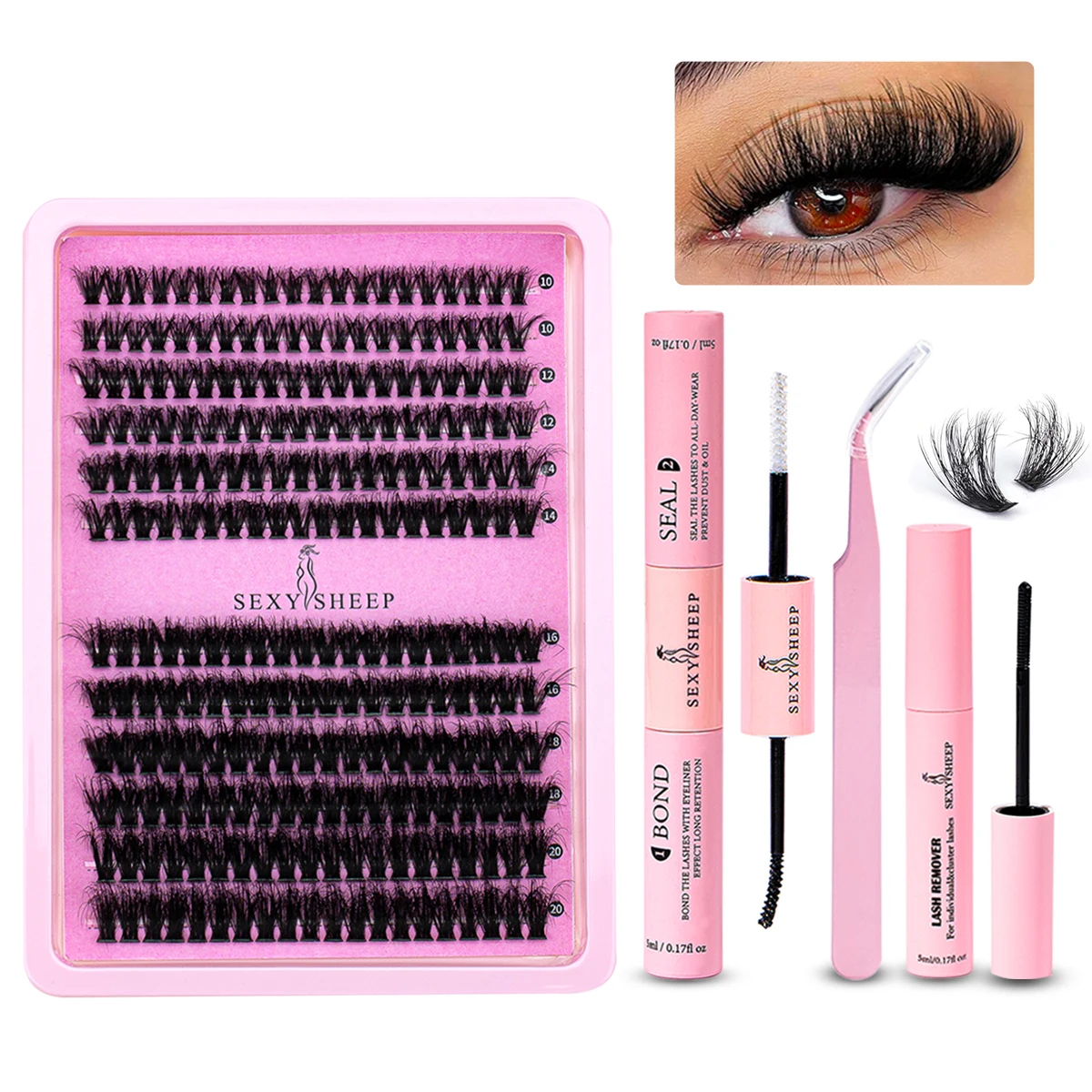 240pcs Diy Lash Extension Kit Thick Fluffy curl Individual Lashes with Lash Bond and Seal Lash Glue Remover and Lash Applicator