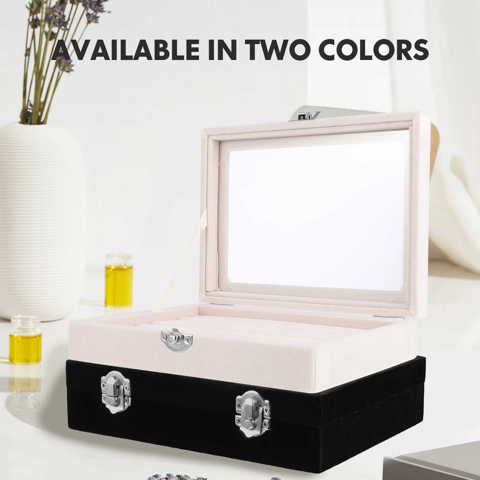 

2 Pcs Display Box Wooden Velvet Ring Storage ganizer Tray Case for Earrings Brooches Cufflinks Ring Storage Box Travel