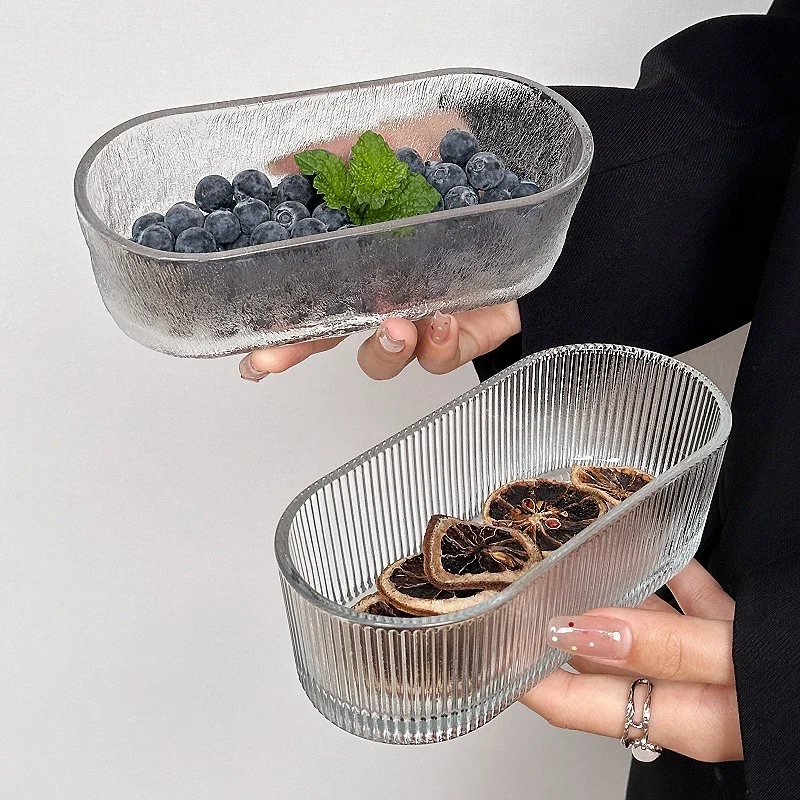 Cuenco de cristal ovalado de estilo coreano, vajilla transparente creativa para restaurante, cuencos para ensalada de yogur y fruta, suministros de cocina