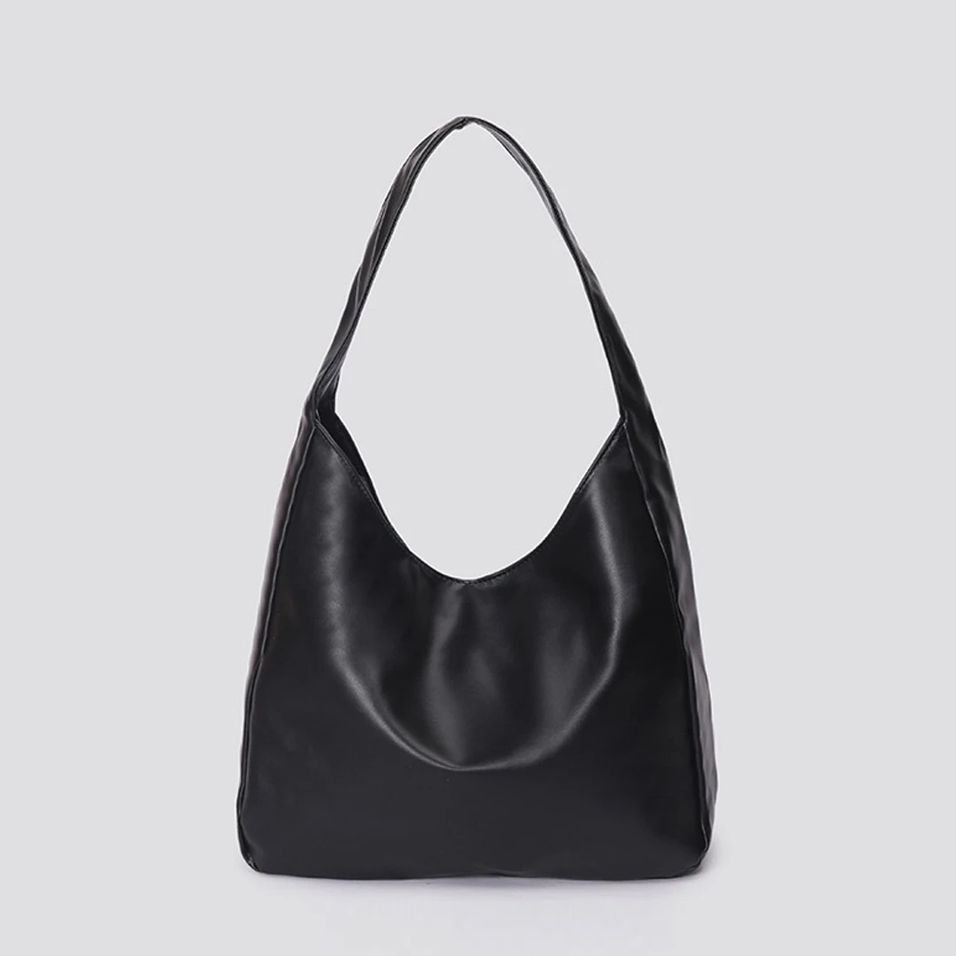 Große Tragetasche, neue schwarze Lederhandtasche, schlichte, lässige Damenhandtasche für den täglichen Gebrauch, modische und vielseitige Umhängetasche. – Detail 13