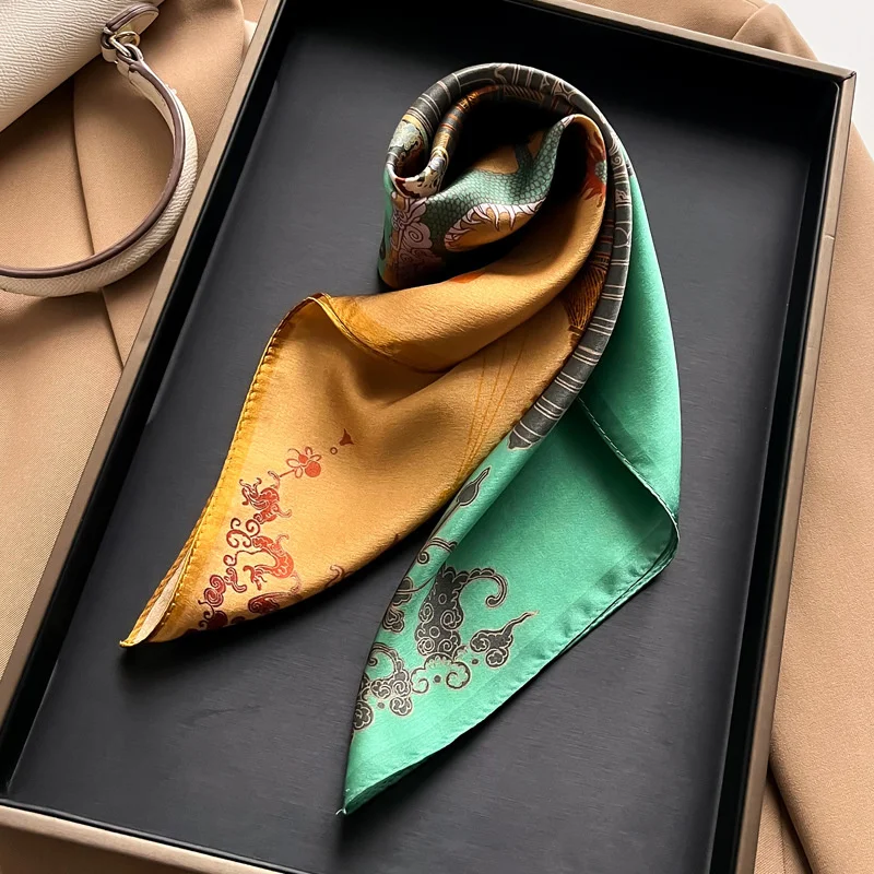 100% Real Silk Square Scarves Women Bandana High Quality Floral Printed Foulard Hair Tie Soft Neckerchief