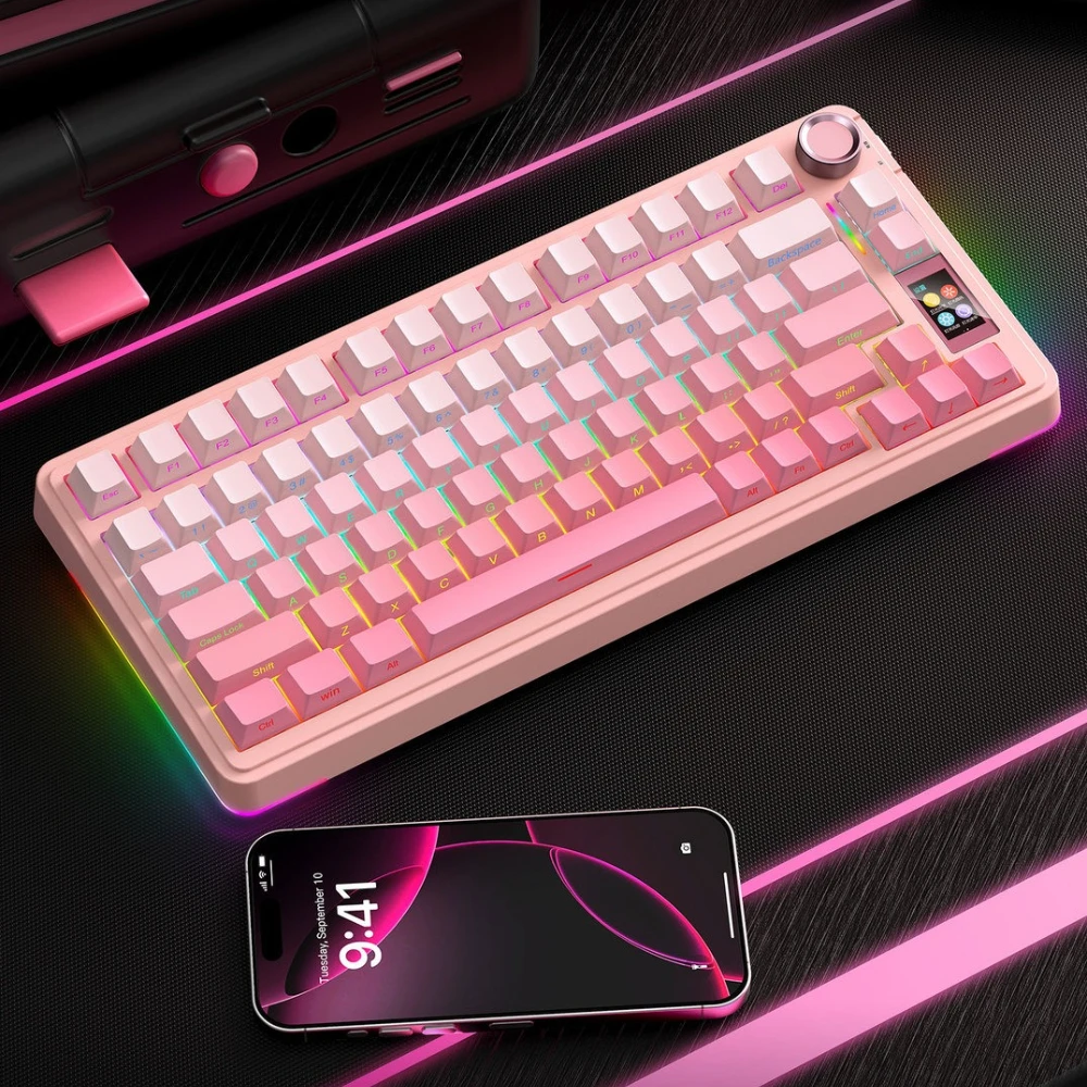AULA hero S75pro Wireless mechanical keyboard Bluetooth keyboards teclado 75 % wired computer e-sports gamer pink key board ipad