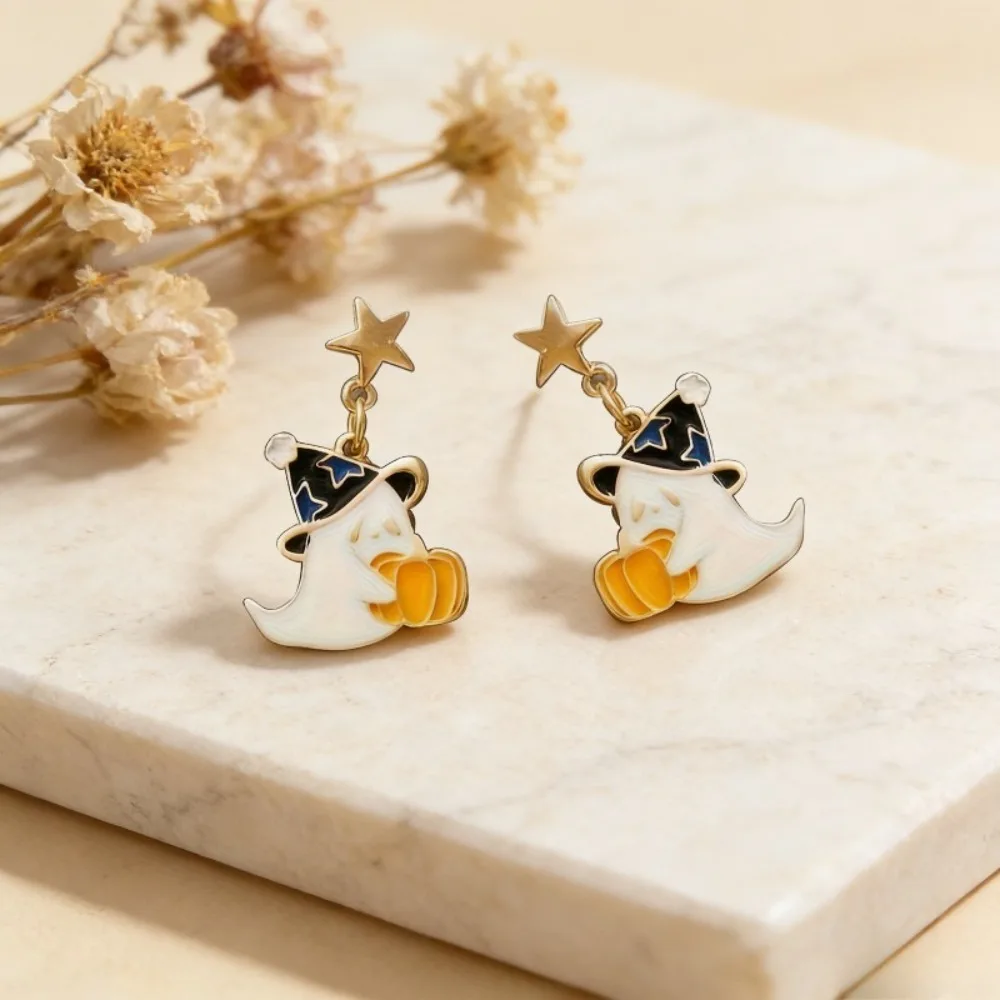 1 Pair of Halloween-Themed Fun Ghost Pumpkin-Shaped Earrings, Star Pendant Magic Hat Design Earrings, Cute and Quirky Sweet-Cool Style Versatile Earrings, Eye-Catching Accessories for Holiday Parties, Personalized Daily Wear for Students, Must-Have Jewelry for Sweet and Spicy Girls, Halloween-Themed Fashion Accessory, Gift for Best Friends and Girlfriends, Versatile for Multiple Occasions, Personalized Fashion Earrings, Unique Design Exquisite Accessories