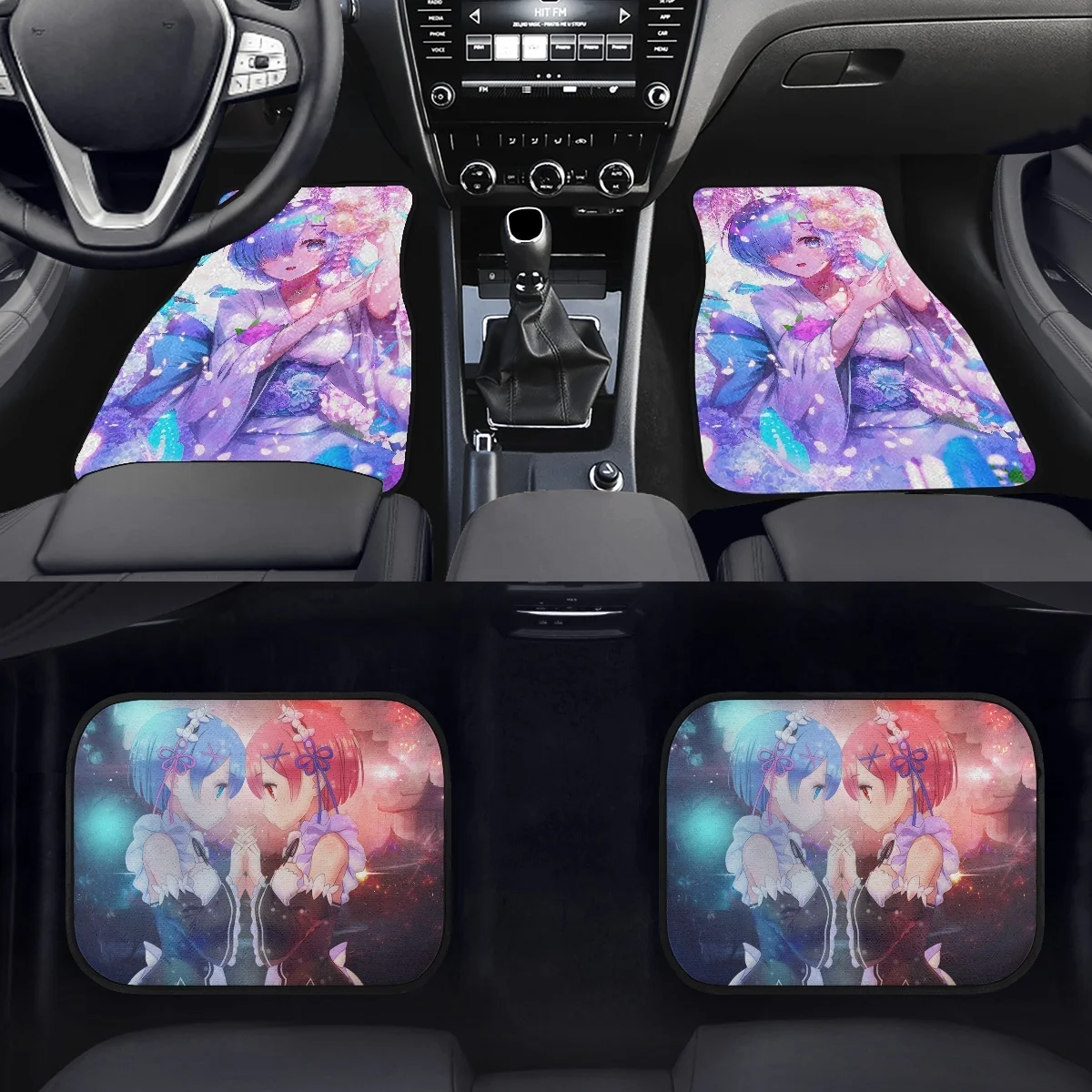 New Re Zero Rem Ram Car Floor Carpet Set of 4 Piece Anime Design Auto Interior Floor Mats Durable Front Carpets for Truck Sedan