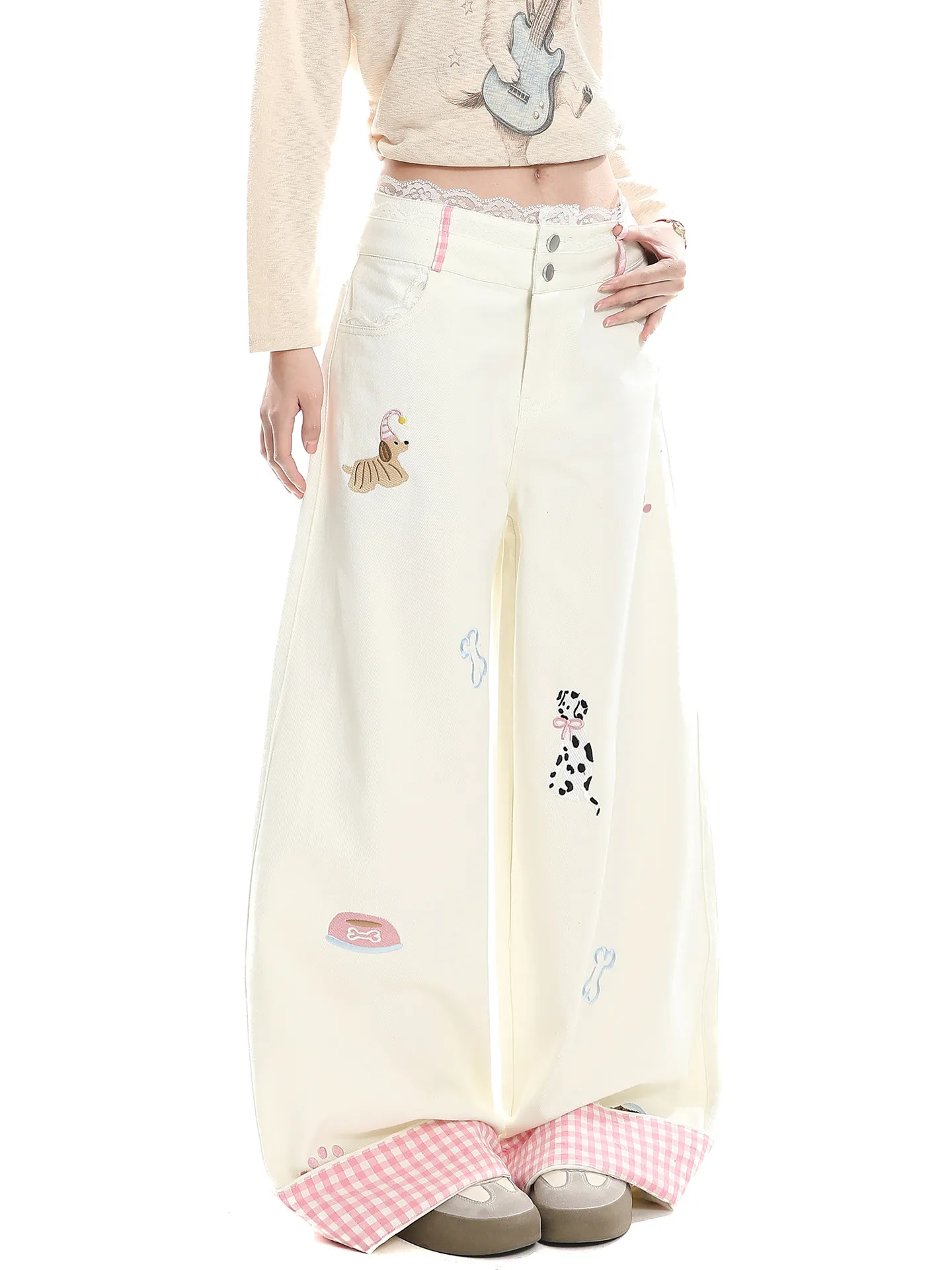 

Модные женские широкие брюки с вышивкой и пэчворком, свободные повседневные длинные брюки для весны и осени, новинка