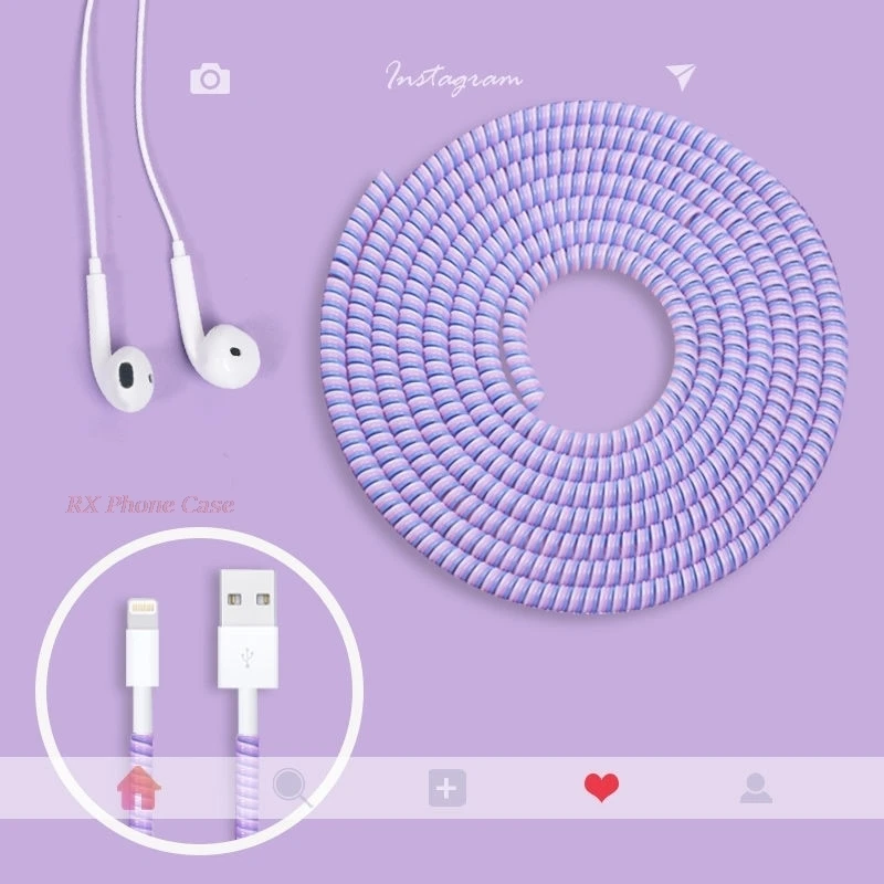 1.4M Universal Colorful Spiral Charger Cable Cord Protector Wrap For iPhone Samsung Huawei Xiaomi Data Line Decoration Winder