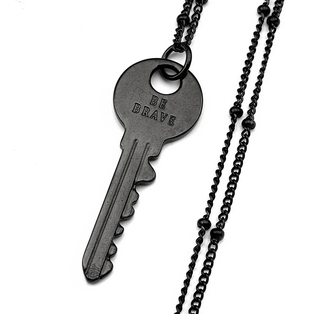 Y2K Be Brave Key Pendant Necklace Stylish Silver Color Stainless Steel Inspirational Keepsake Dark Punk Hiphop Chain Jewelry