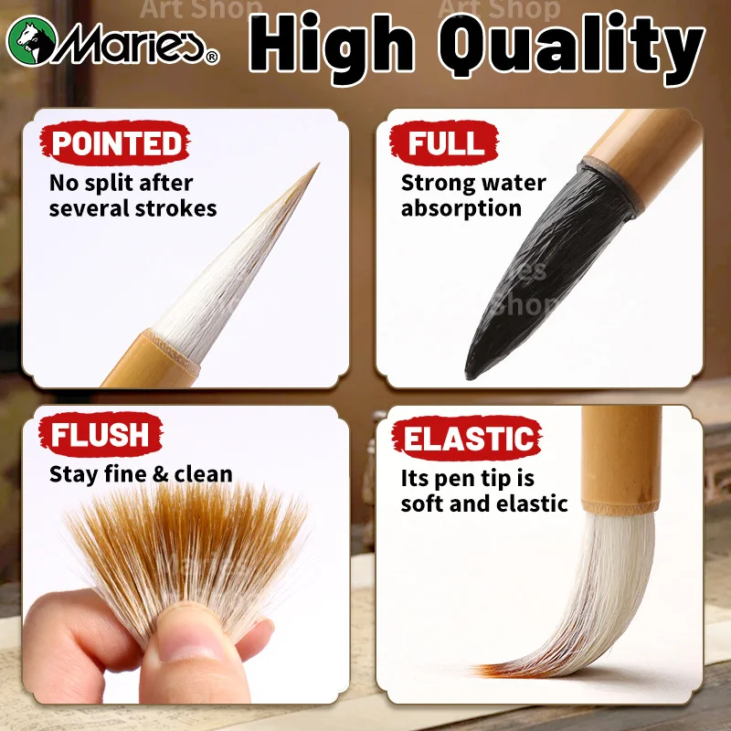 Marie's 3pcs Wool Sumi Chinese Calligraphy Brushes with 1.14/1.3/1.57-inches Length to Small Regular Script,Painting, Drawing