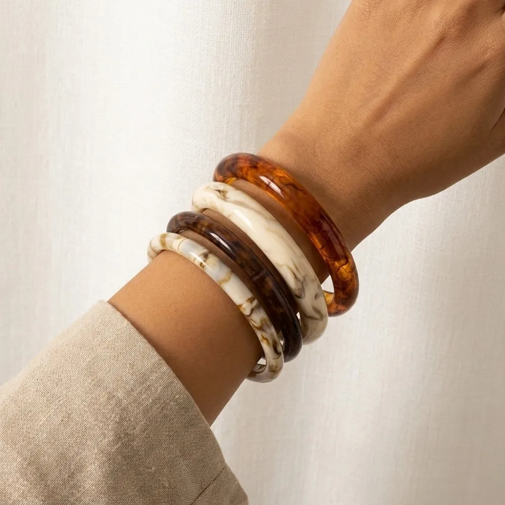 Fashion Muticolor Resin Bracelets Stackable Bohemia Round Bangle Korean Style Hand Ring Geometric Bracelets Women