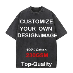 Custom Your LOGO Hip Hop Streetwear Men 100% Cotton T-shirts Oversized Washed Top Tee Unisex Summer Retro Brand Personalized