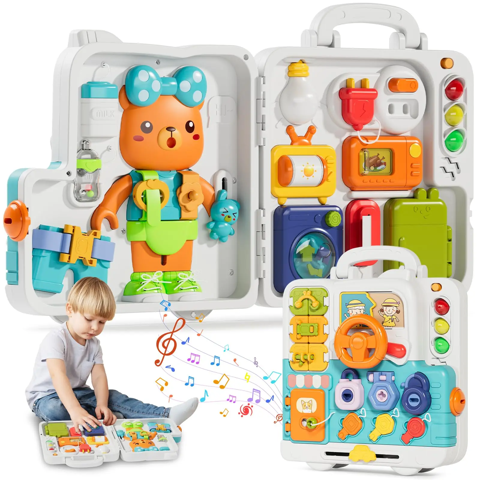 

Toddler Musical Busy Board Kids Learning Sensory Toys Portable Montessori Toys Gift For Aged 1-3 Boys Girls