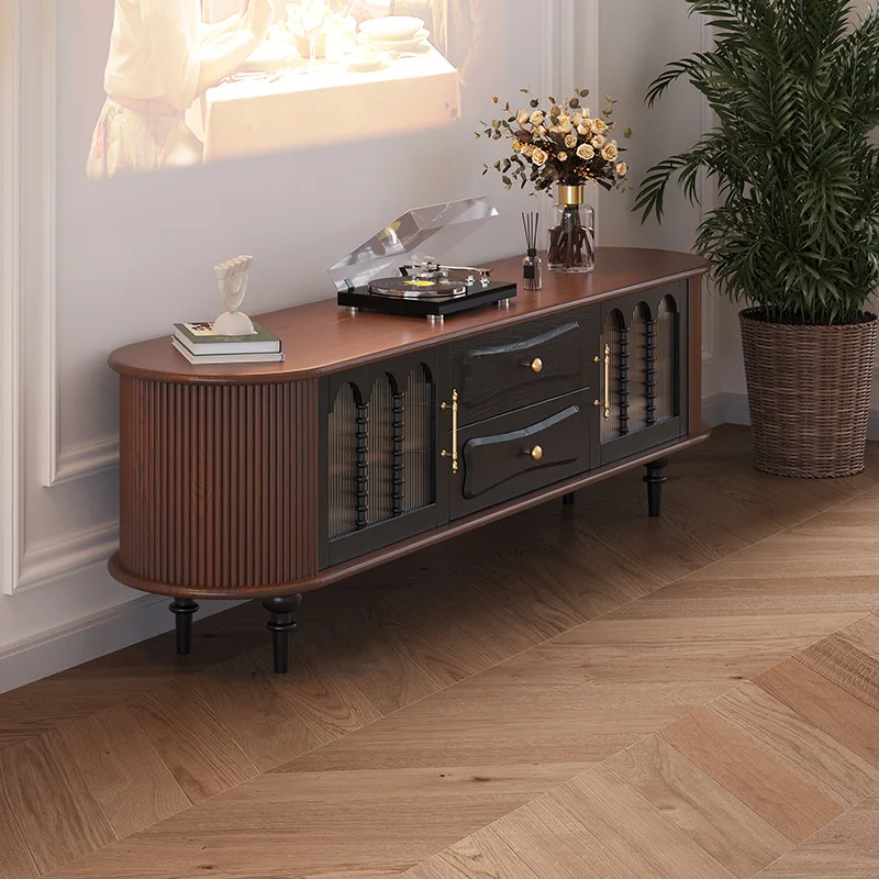 

Тумба под телевизор из массива дерева, черная, в американском стиле, для небольшой квартиры, для гостиной, домашний шкаф для хранения вещей