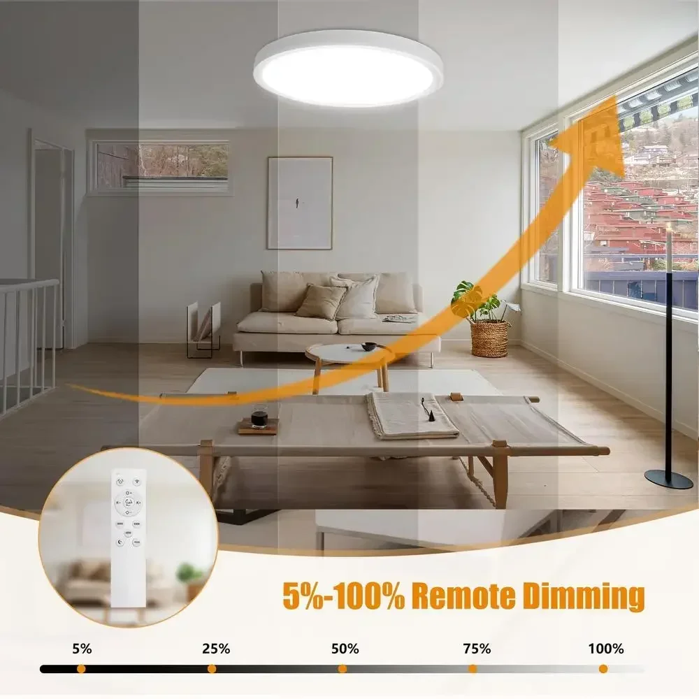 Dimmable LED Flush Mount Ceiling Light 43W 3200LM Stepless CCT Remote Control Slim Design Energy Efficient Indoor Lighting