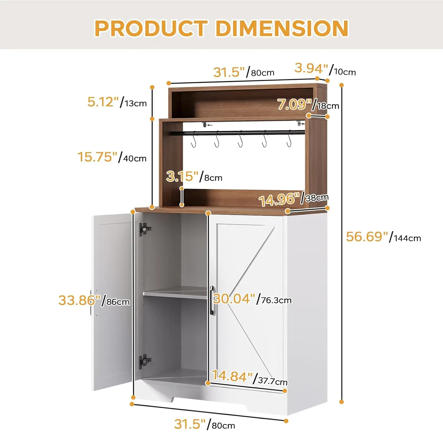 Farmhouse Coffee Bar Cabinet with Storage & Shelves 56.7