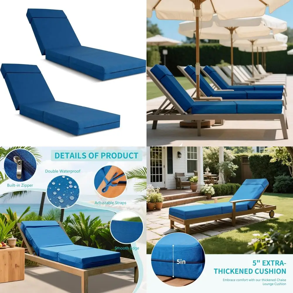 وسائد سميكة مقاومة للماء للاستراحة الخارجية، مقاس 72 × 21 × 5 بوصة، غطاء قابل للإزالة، وسائد أثاث مريحة للفناء #1