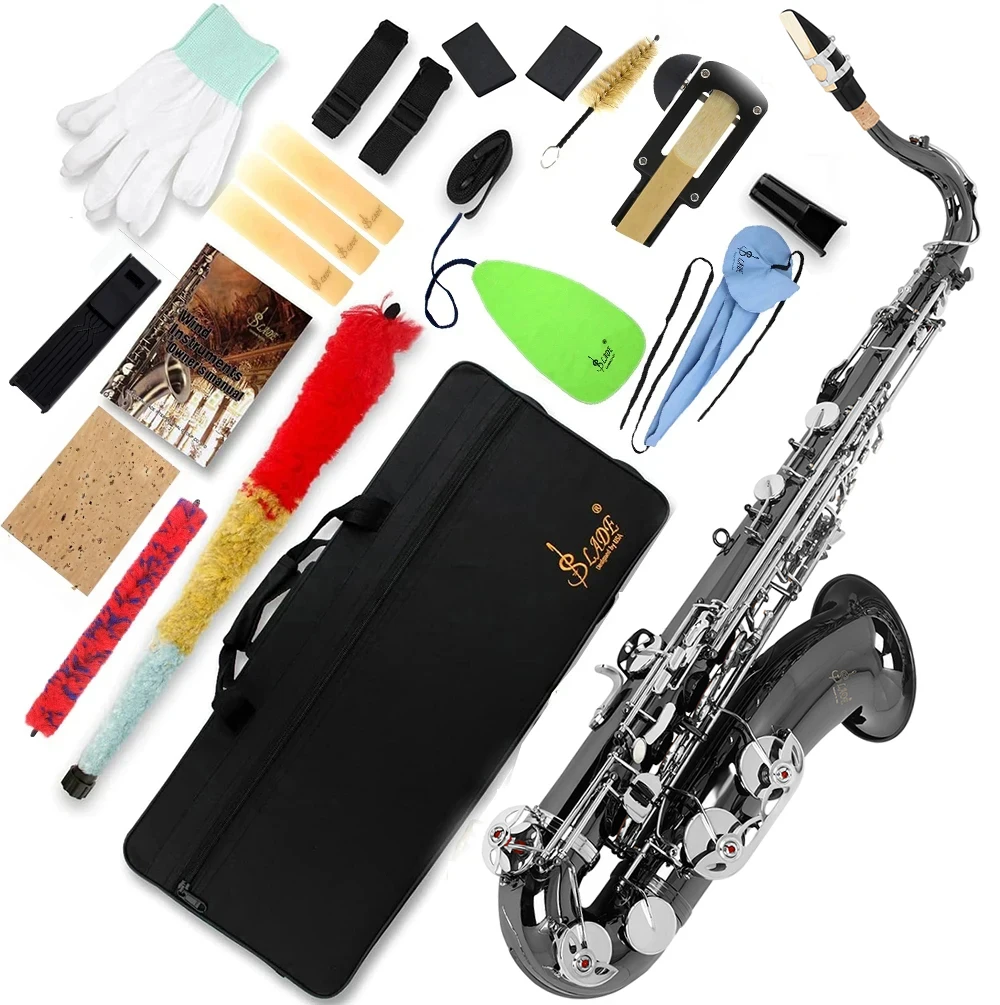 

Hot Selling Black Silver Saxophone Bb Tenor Saxophone Brass Musical Instrument Professional with Case Brush Trimmer Cleaning Kit