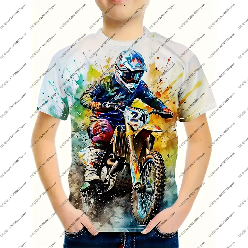 Estate Uomo Bambino Regalo Maschio Top Flame Tee Casual Ragazzi Abbigliamento sportivo traspirante T Shirt Top Moto Moto MoTo Racing Car Jersey