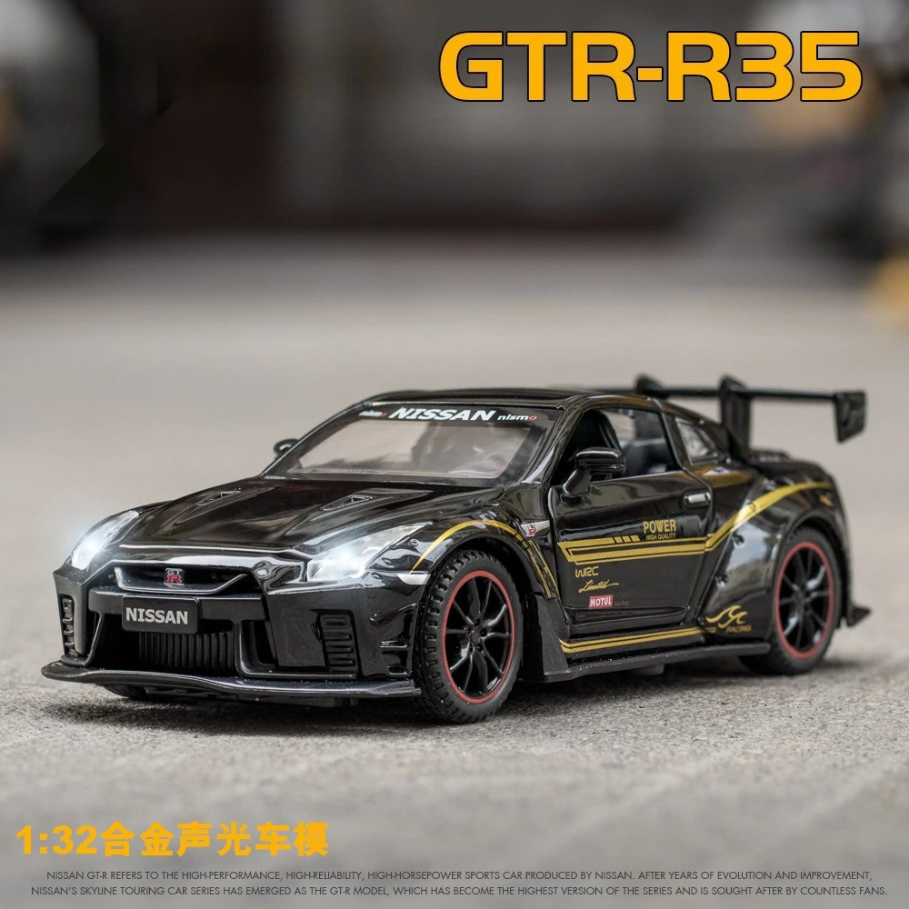 

Масштабная модель спортивного автомобиля GTR R35 1:32 из сплава, коллекционная, для детей, игрушка-подарок, литая под давлением