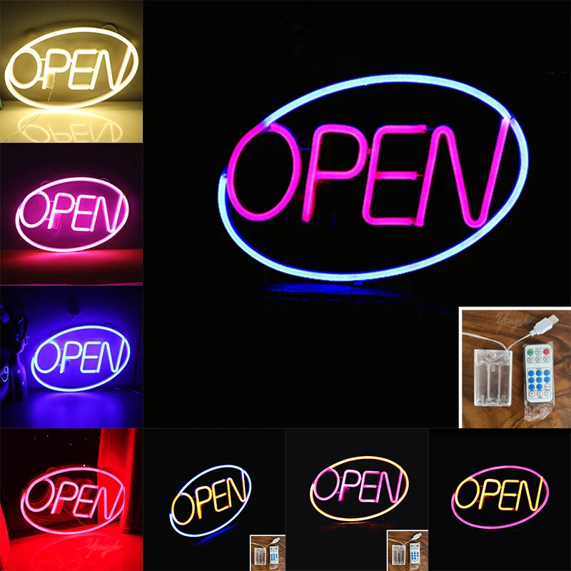 OPEN LED Neon Light Sign with Remote Control Letter Logo Nightlight Decor Bar Club Shop Wall Window Door Advertising Lamp