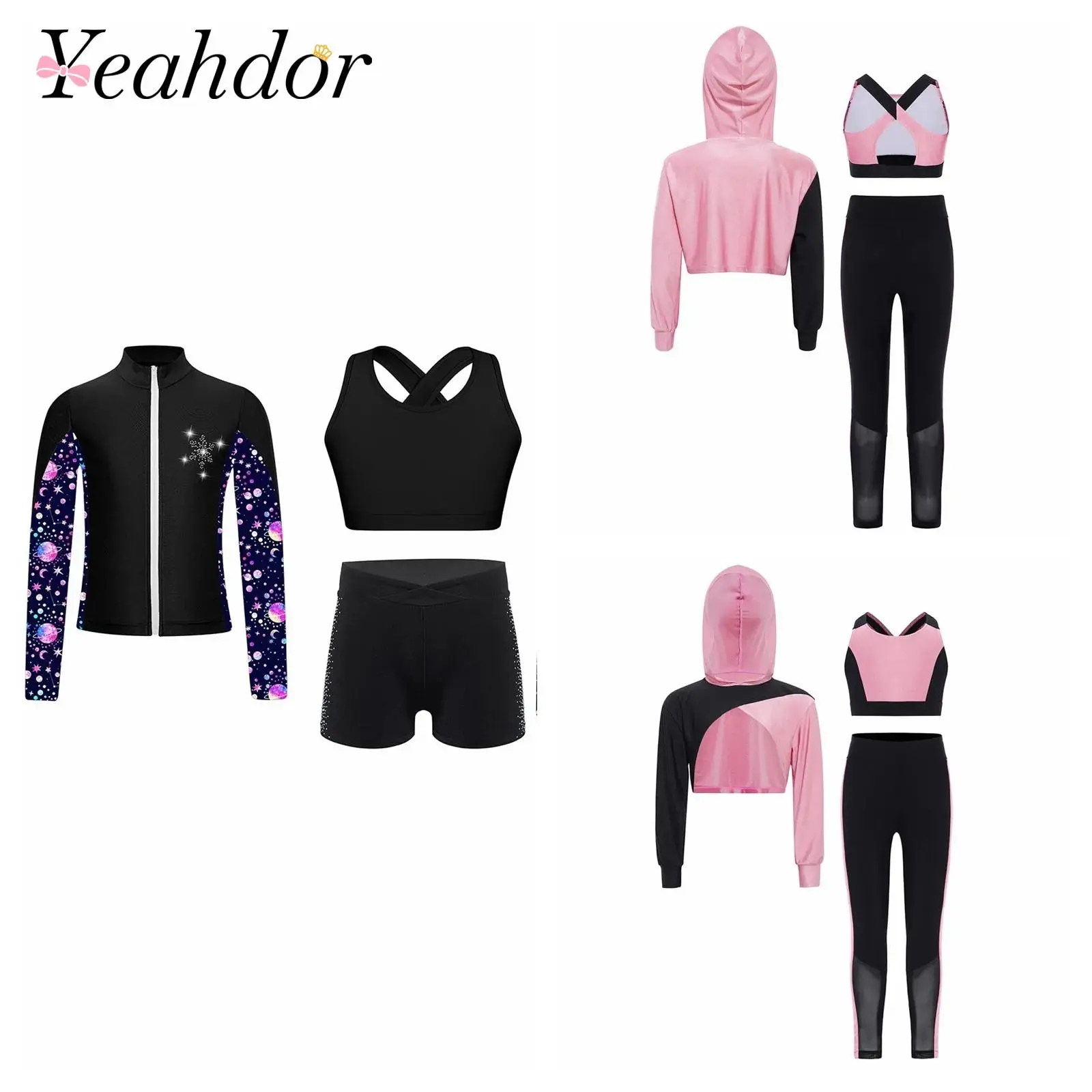 

Yoga Sets Children's Sport Suits Trachsuit Tops Shorts Jacket Teens Ballet Gymnastics Outfits Gym Fitness Kids Girls Sports Wear