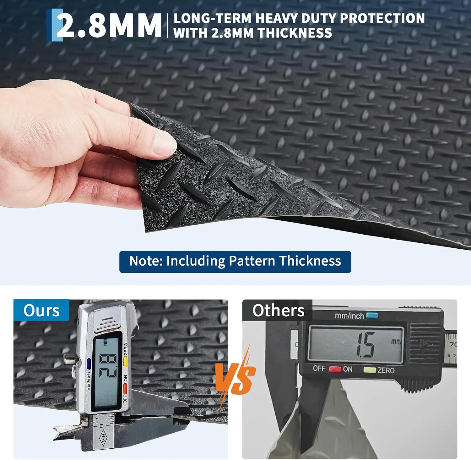 TWISTER.CK Garage Floor Mat – 7.5 X 16 ft, 2.8mm Thick, Diamond Plate PVC Rubber, Non-Slip Floor Protector for Garage, Warehouse, Gym, Trailer & SUV
