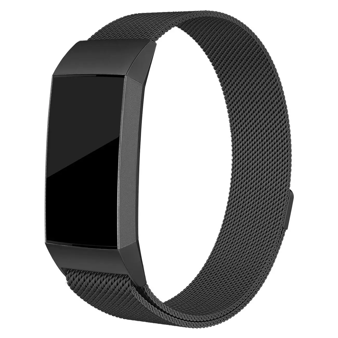 

Luxury Milanese Mesh Watchband for Fitbit Charge 3 Stainless Steel Magnetic Watch Strap Replacement - Size: S / Black