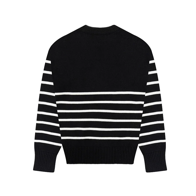 Autumn/Winter 2024 Fashion High Street Women\'s Knitted Striped Sweater Oversized Crewneck Cardigan Christmas Collection Unisex