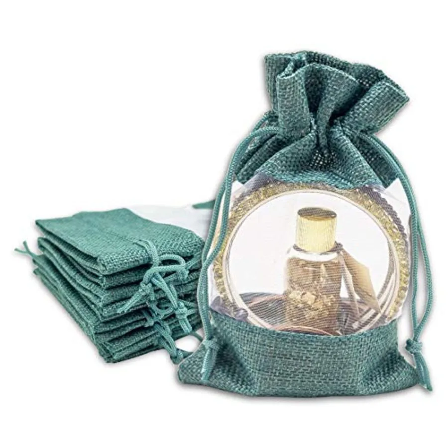 

48-Pack Linen Burlap and Organza Gift Bags w. Drawstrings 3.5x5.5 in, - Party Favors, Presents, Samples and Treats Mesh Pouch b
