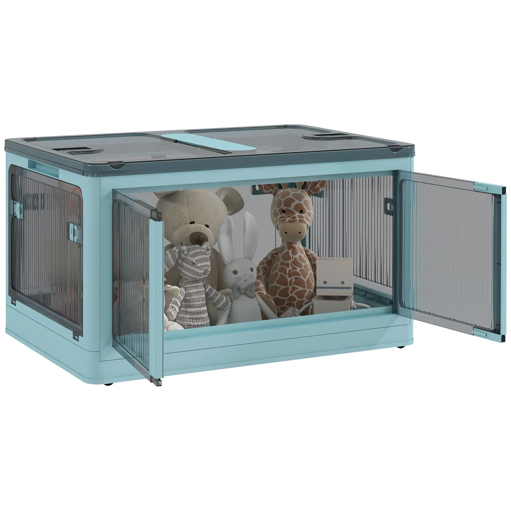 HOMCOM Caja de Almacenamiento Apilable con Tapa y Ruedas 69L 60x42x34 cm Azul