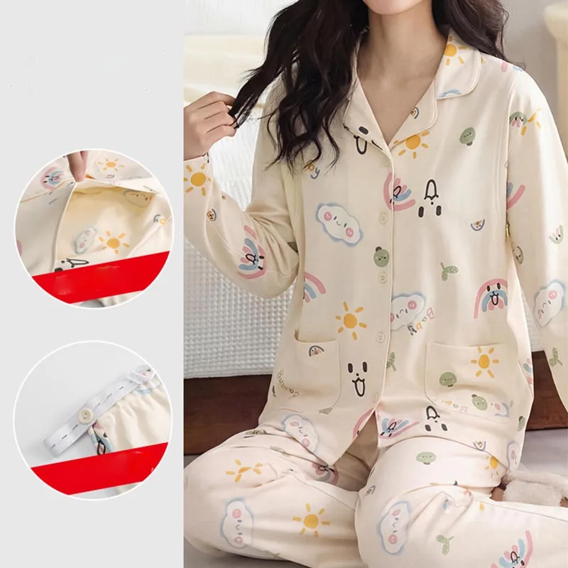 Maternity Cotton Pajamas Homewear Suit Nursing Pajamas Moon Clothes Spring and Summer Monthly Clothing Summer Nursing Clothes