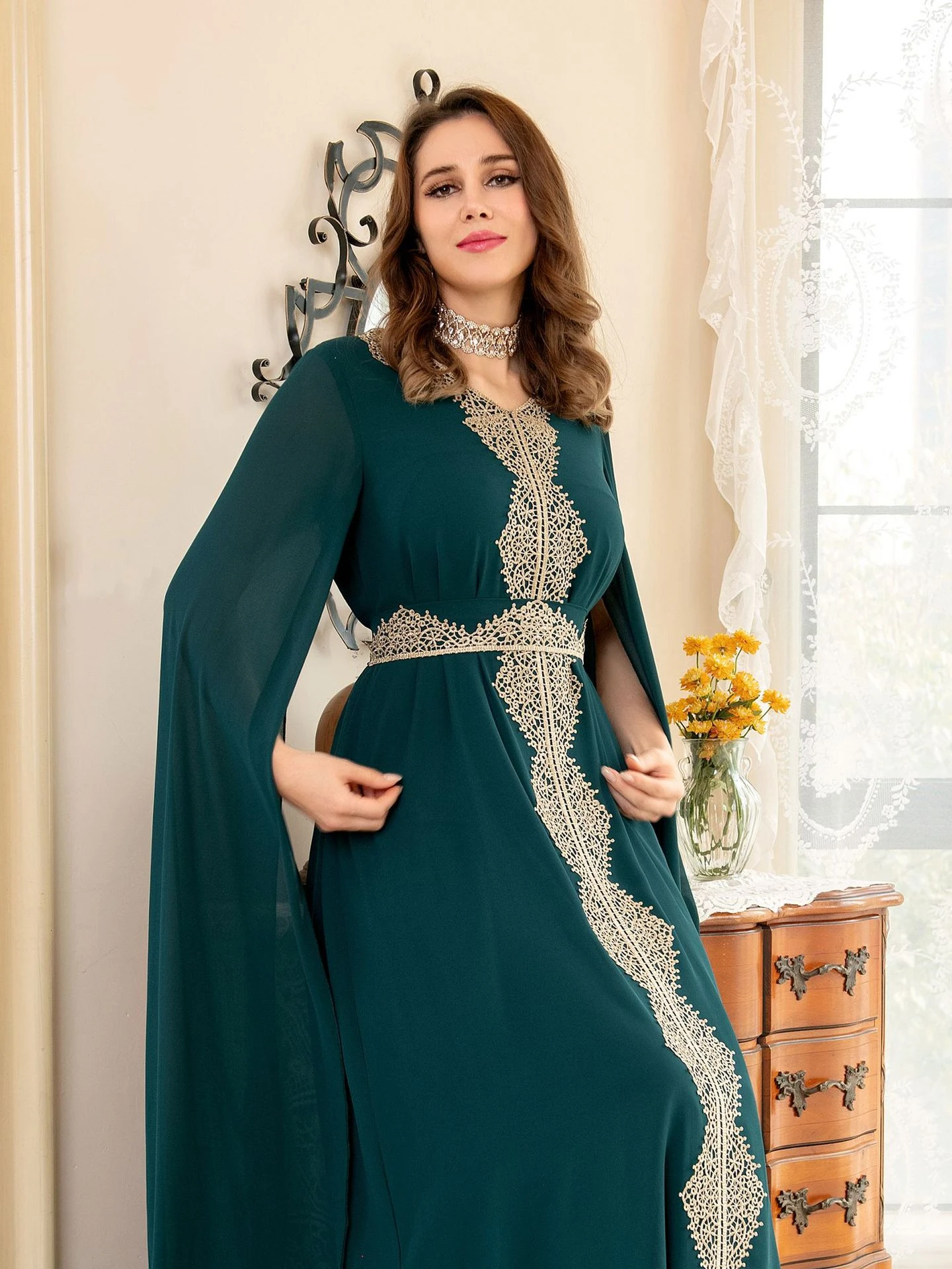 

Spring Morocco Dress Women Muslim Cloak Chiffon Abaya Dubai Long Dress Bat Sleeve Islamic Vestidos Largos Musulam Party Dresses