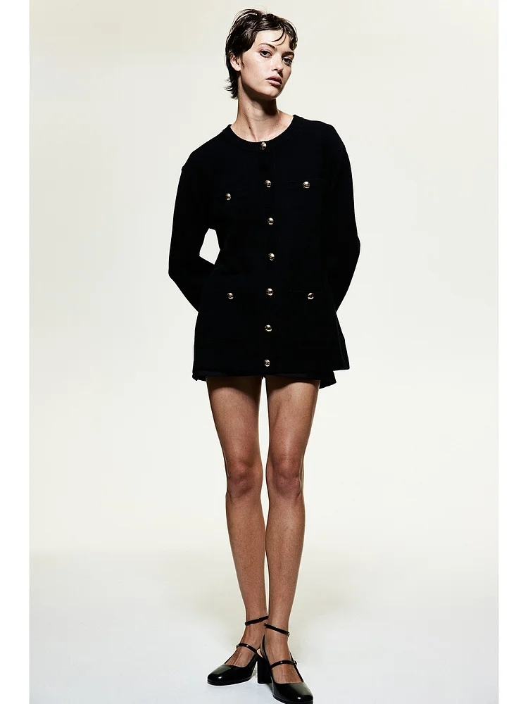 

Casual Sle Knitted Cardigan Base irt Button Design Faionable Quiet Sle Long Sve Mid-Length Polyester Blend Wool Blend