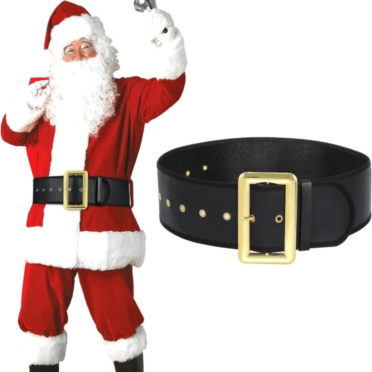 Santa Claus Costume Belt 120cm Wide PVC Waist Belt with Golden Pin Buckle Unisex Plus Size Christmas Cosplay Holiday Accessory