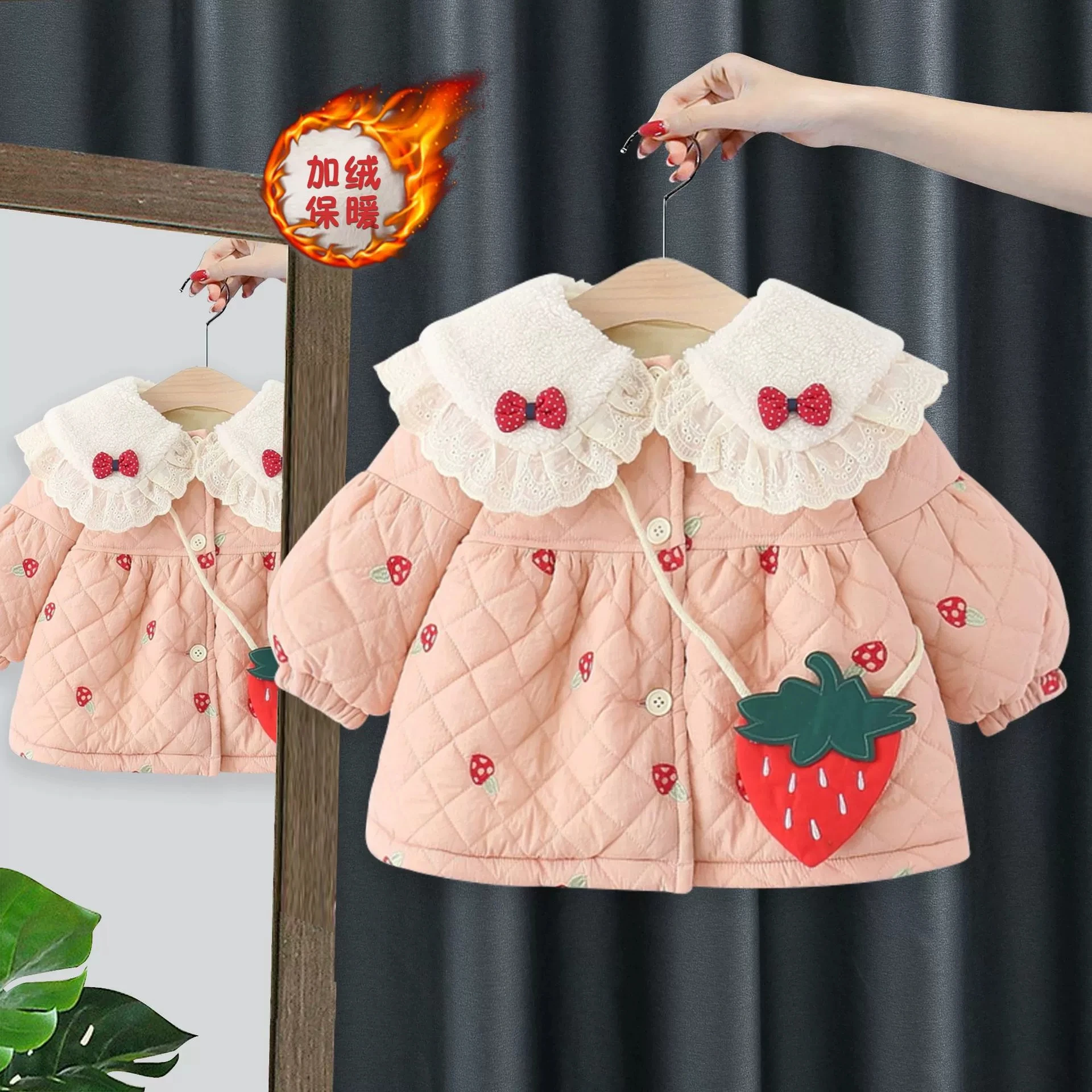 Winter baby girls clothing outfits velvet lace fur collar cotton jacket outerwear for infant girls clothes Thick warm coats