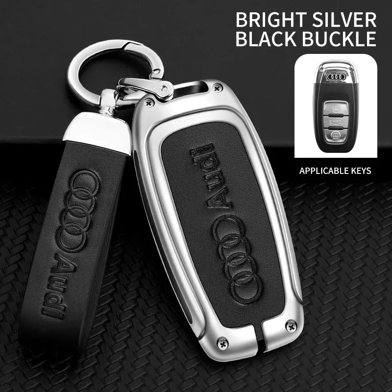 Leather Car Key Case Shell Cover for Audi Sline A4 A5 A6 A7 A8 Q8 Q5 S6 S7 S5 S4 RS6 RS7 3 Buttons Keychain Styling Accessories