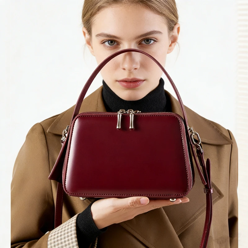 

BURMINSA Genuine Leather Mini Box Handbags For Women Luxury Elegant Top Handle Purse Designer Party Shoulder Crossbody Bags 2026