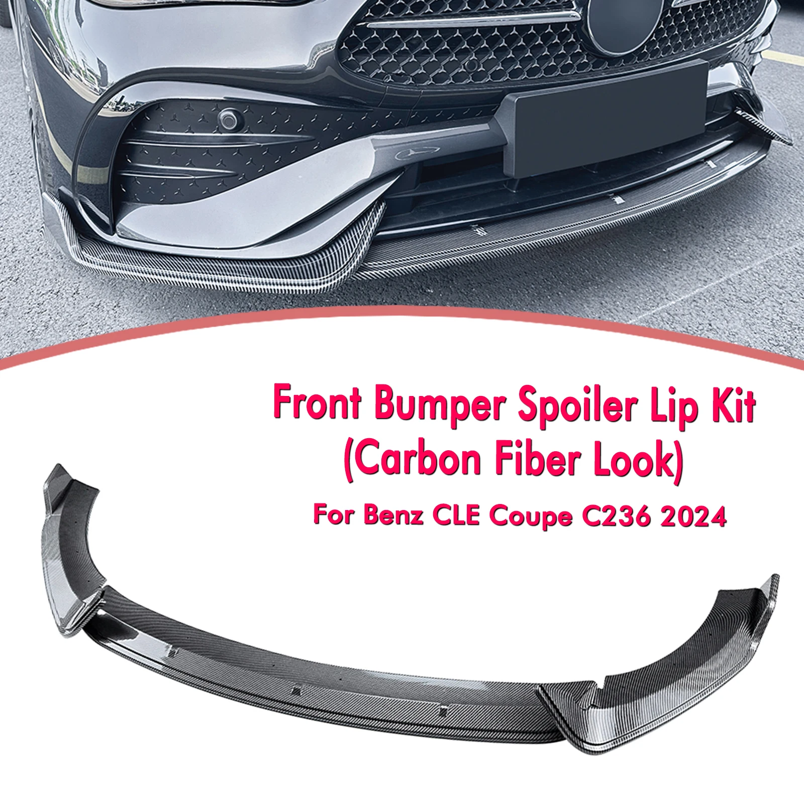 

Front Bumper Spoiler Lip Lower Splitter Protector Kit For Mercedes Benz CLE Class Coupe C236 CLE260 CLE300 CLE450 2024-25 2-Door